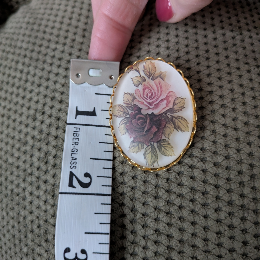 Floral Cameo Brooch with Gold Trim